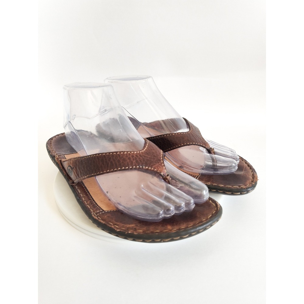 Born Leather Flip Flop Sandals Size 8 Brown Hand Stitched Minimalist Boho Casual